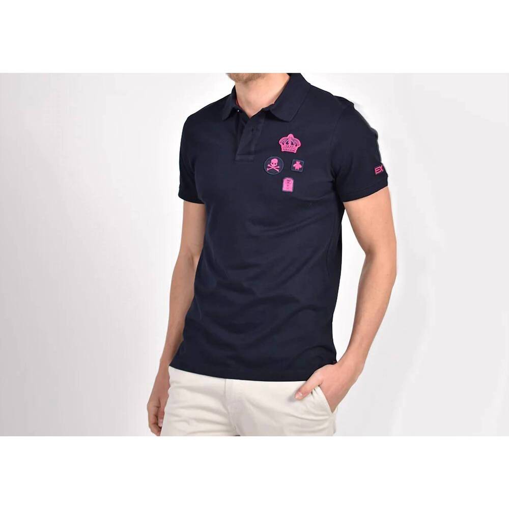 NEW EIGHT X multi fuchsia patch polo in navy